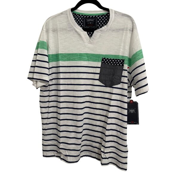 Mens Trademark Striped Pocket Tee Shirt White/Green/Navy Cotton Size 2XL - Picture 1 of 8